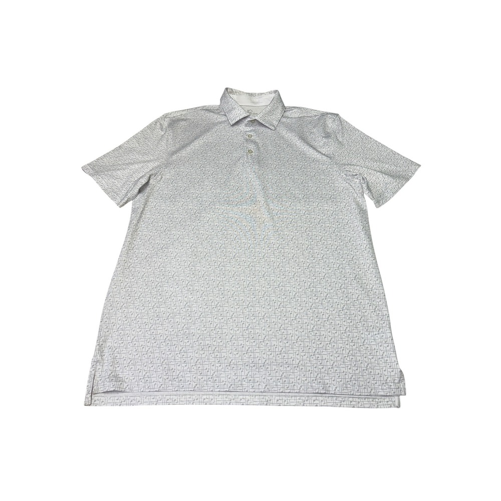 Southern Tide Mens Golf Polo Shirt Large Gray White Golf Club Print Performance